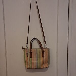 Fossil Pastel Striped Crossbody Learher Bag with Brown Trim 3 Compartements Key